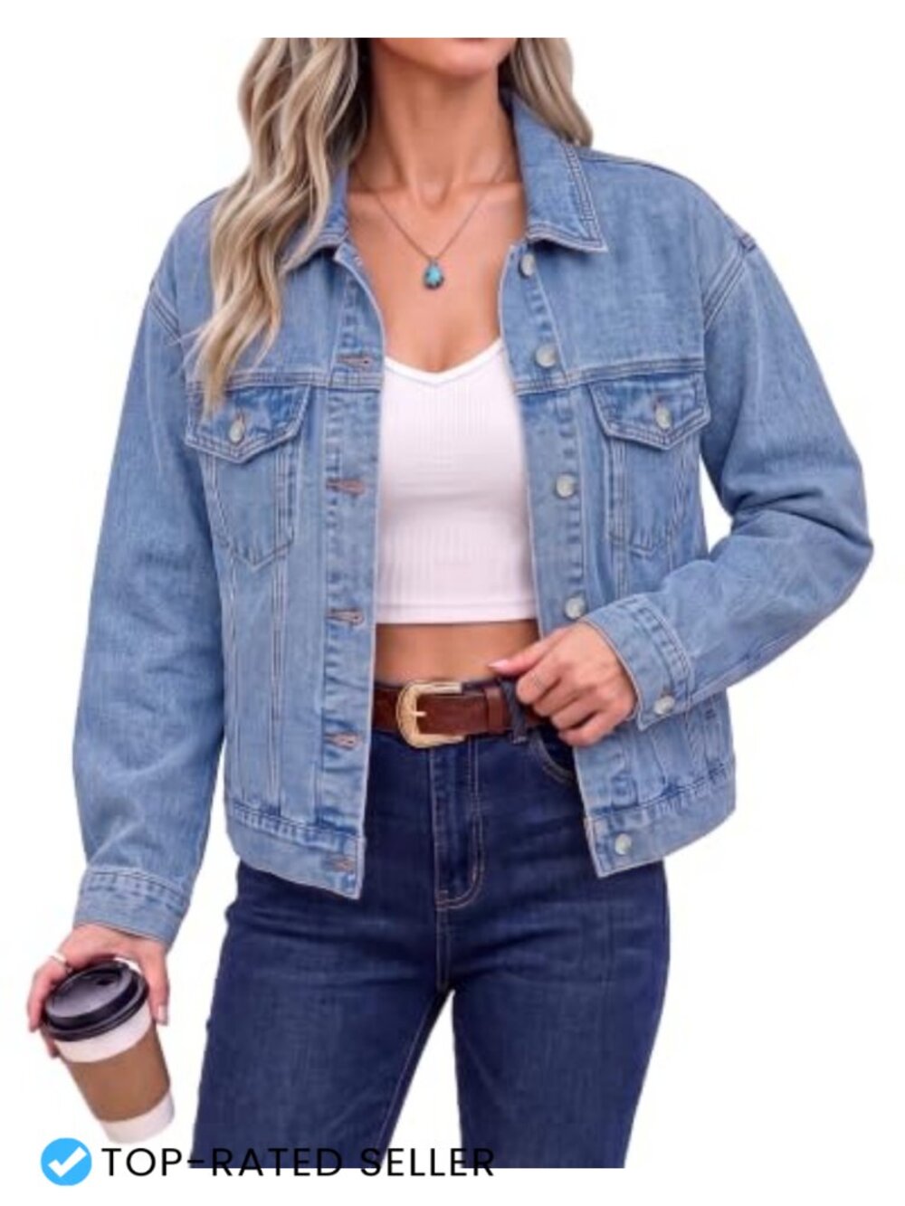 Women's Oversized Denim Jacket Long Sleeve Button Down